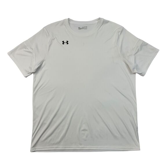 Under Armour Training T Shirt Mens 2XL XXL Cream Short Sleeve HeatGear Athletic - Picture 1 of 12